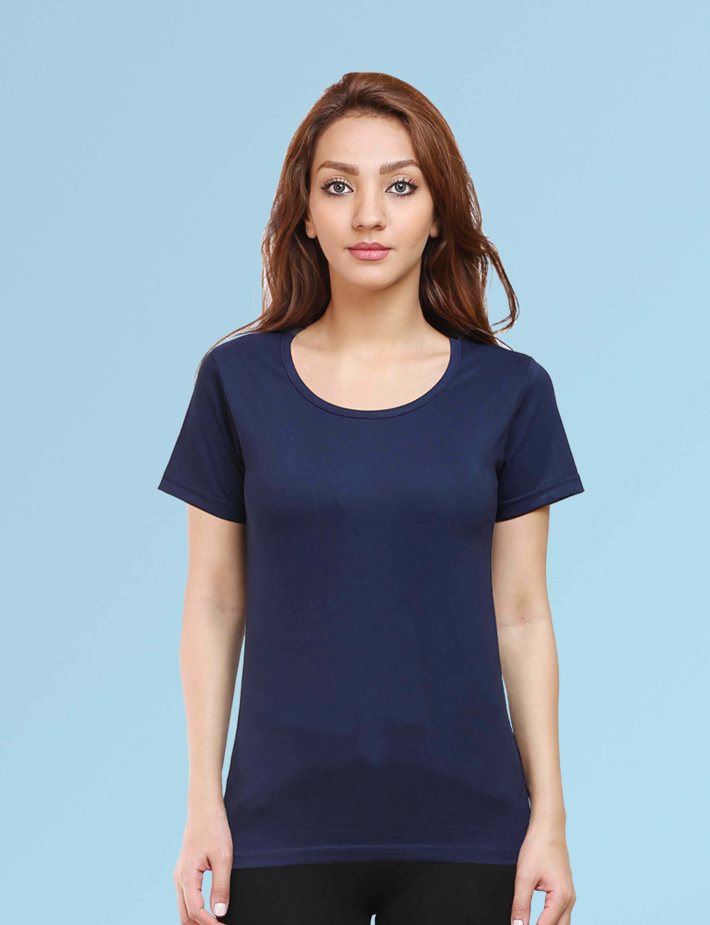 Navy Blue Plain T Shirt For Women Uppstring 7677