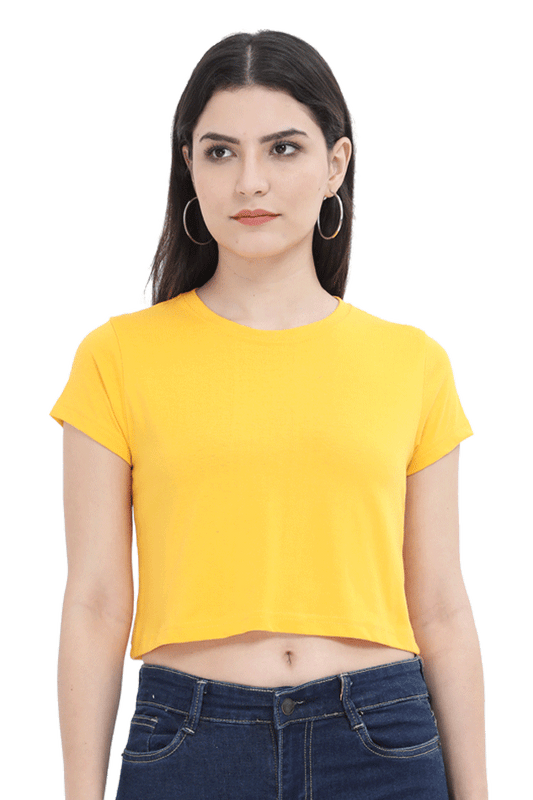 golden yellow plain crop top for women