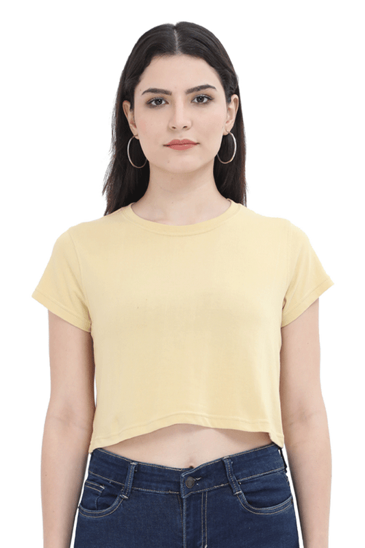 beige plain crop top for women