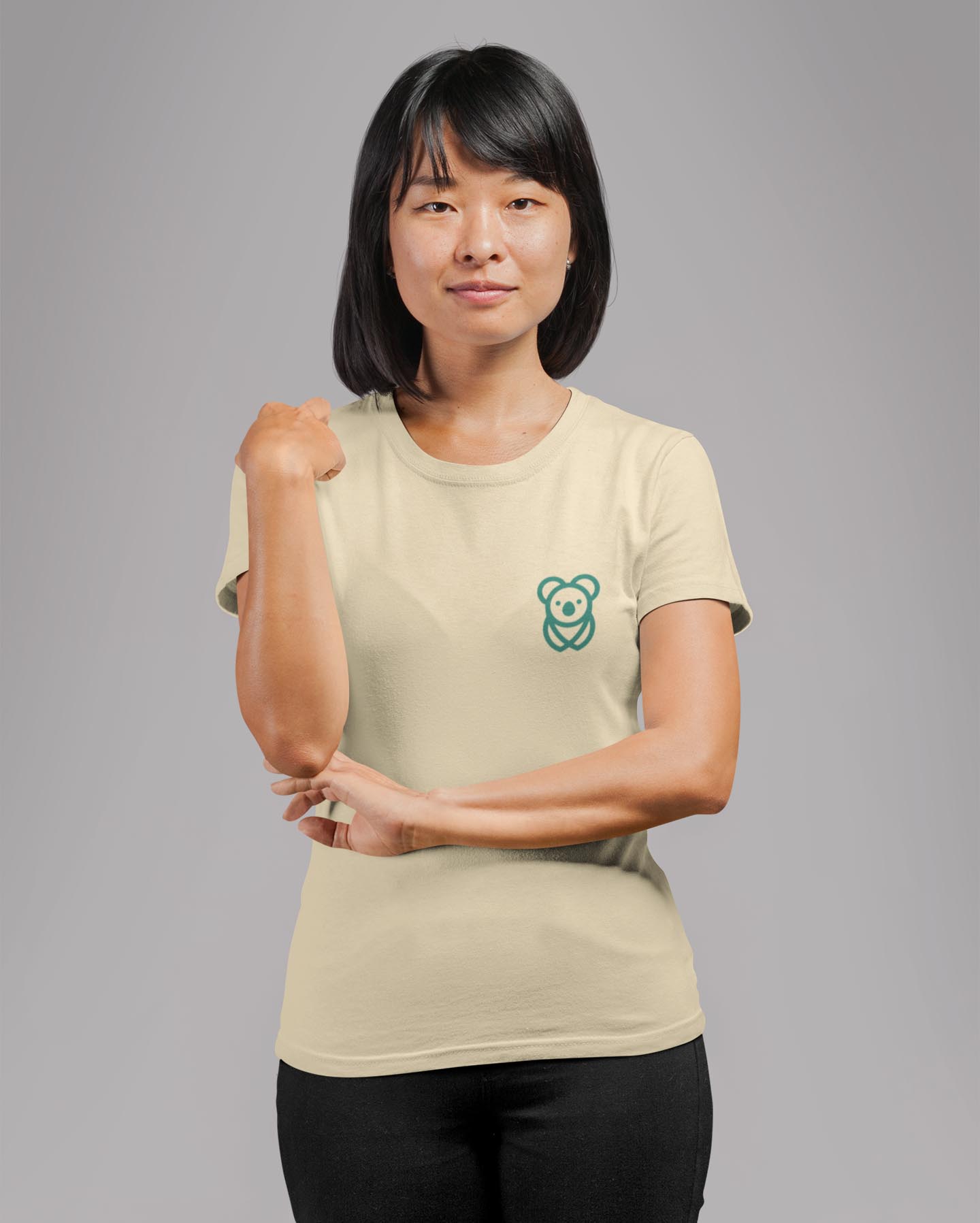 Pocket print beige unisex t shirt for women