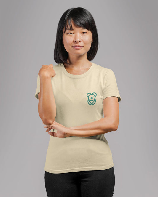 Pocket print beige unisex t shirt for women
