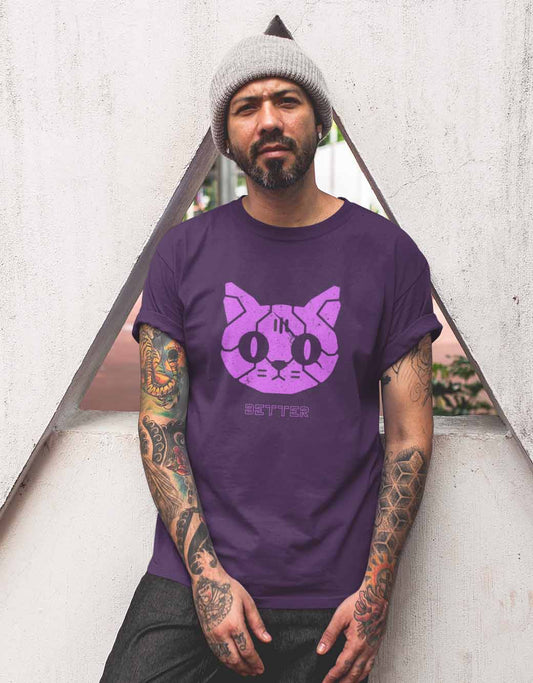 Better cat printed purple t shirt for men