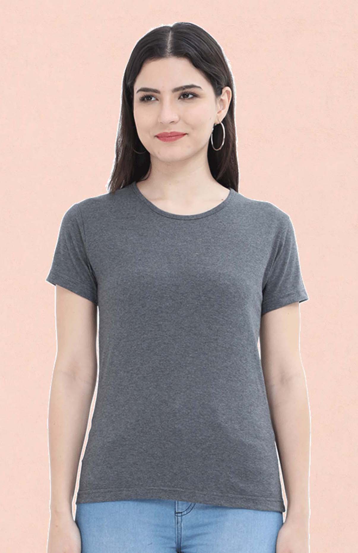 Charcoal melange plain t shirt for women