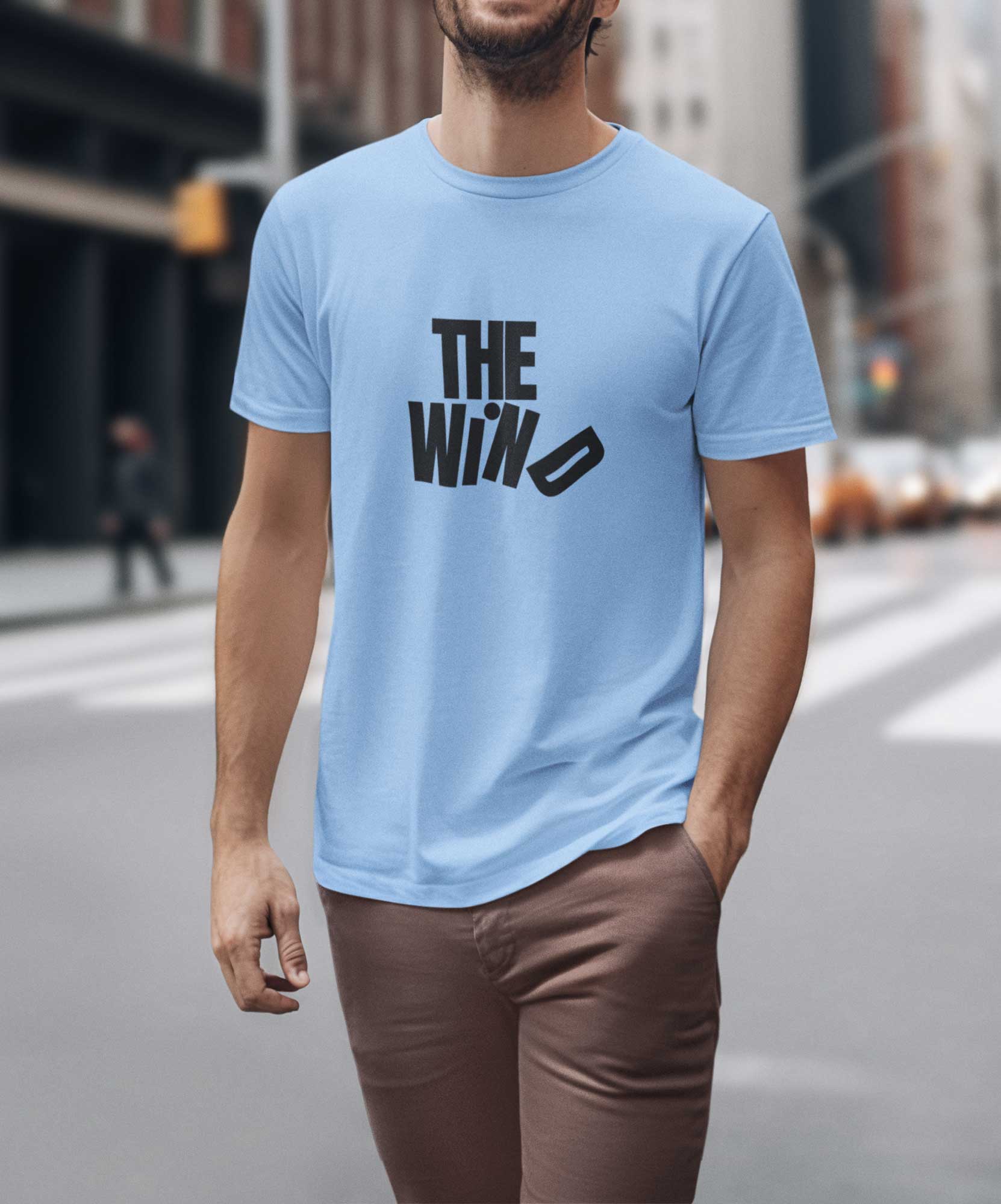 The wind printed t shirt for men in baby blue