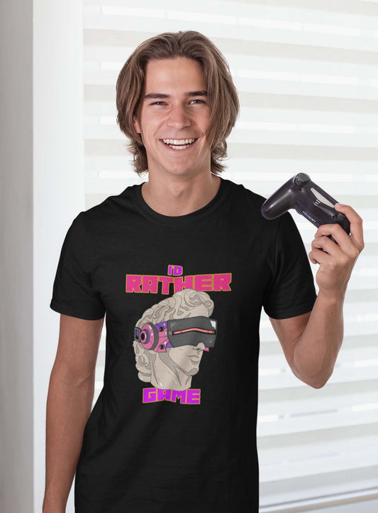 Gamer black printed t shirt for men