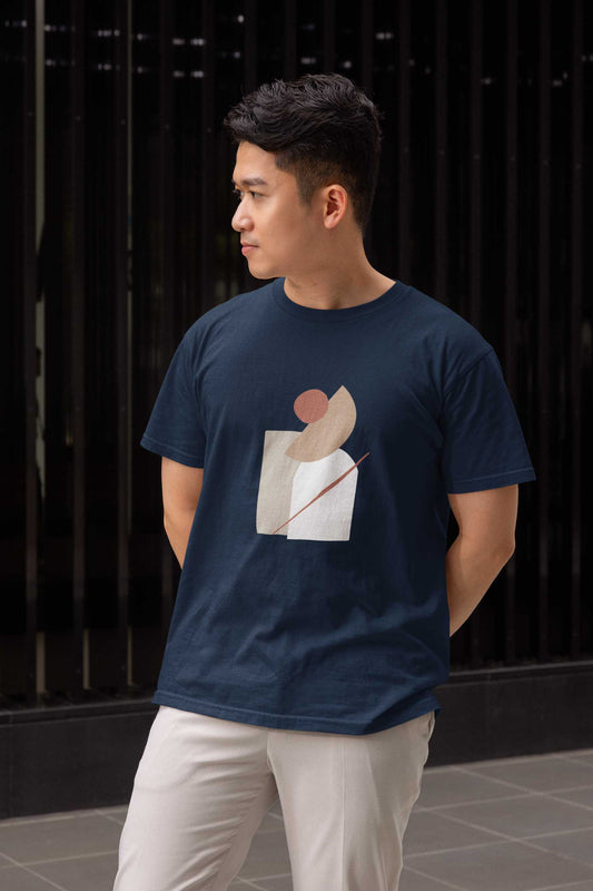 Abstract art printed unisex t shirt in navy blue