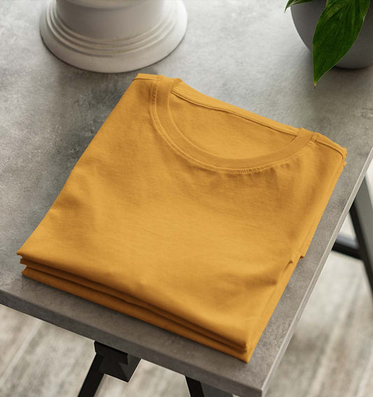 Golden yellow plain t shirt for men