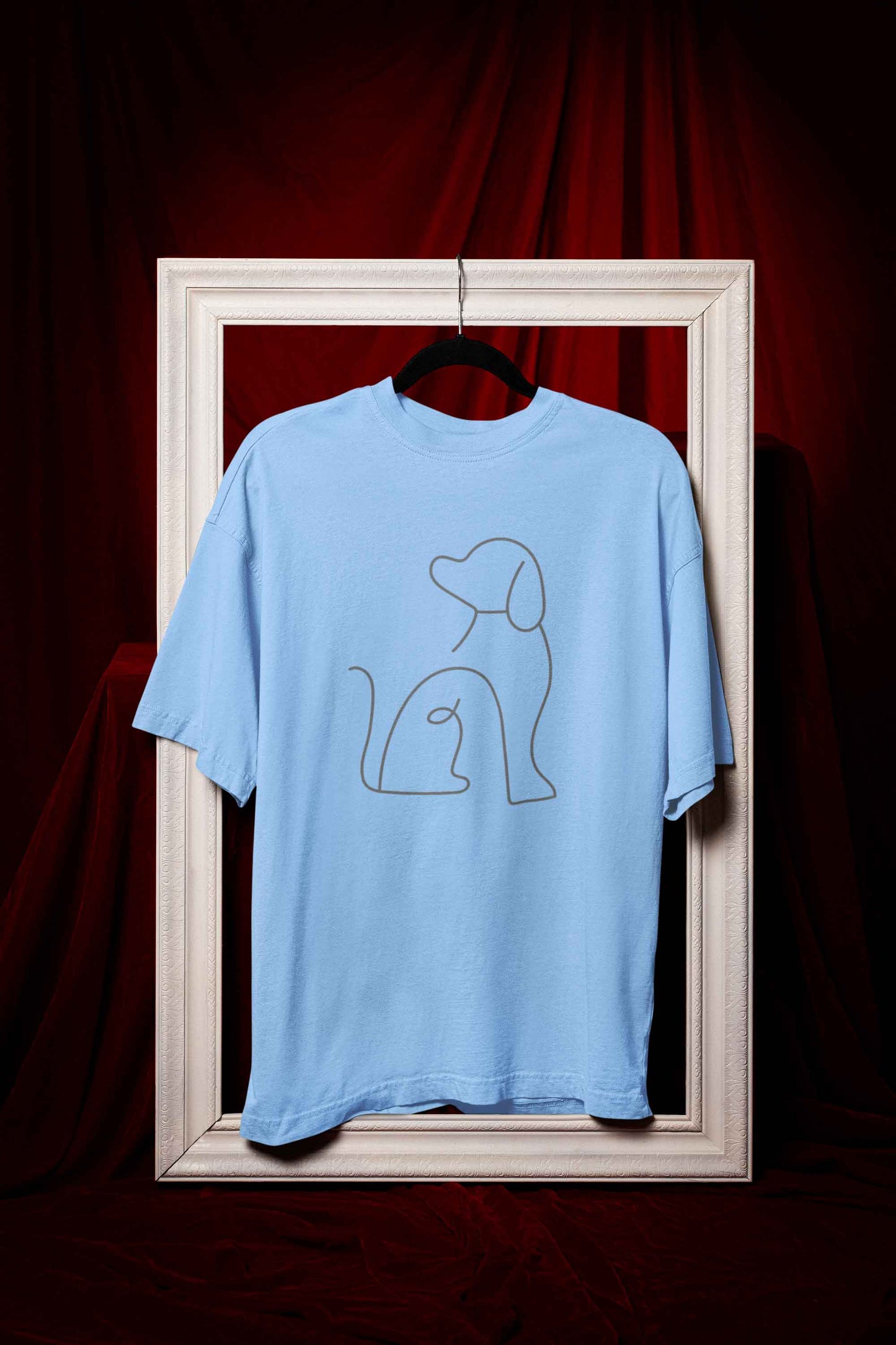 Dog line art printed oversized classic unisex t shirt in baby blue