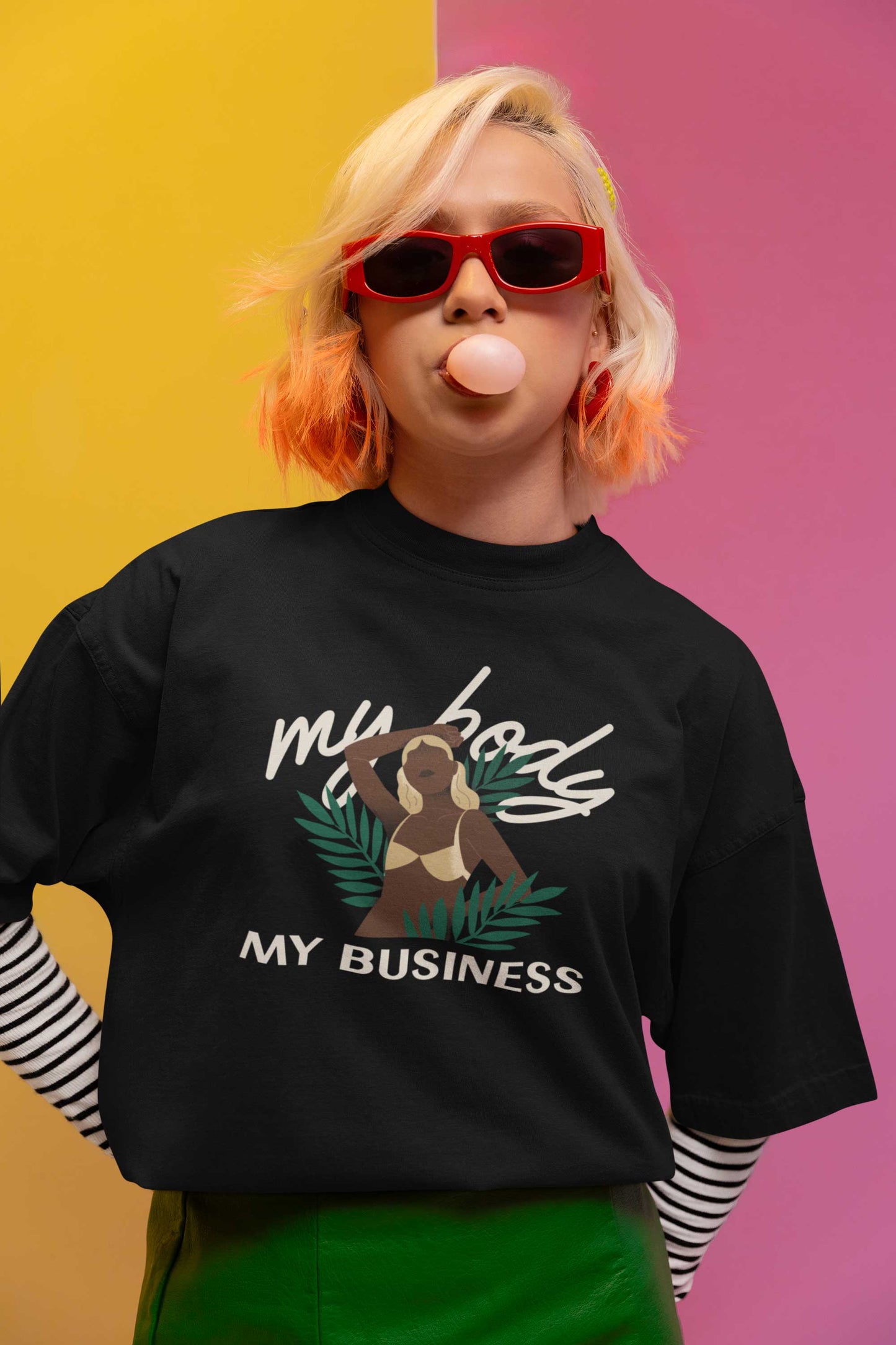 My body my business printed black t shirt for women