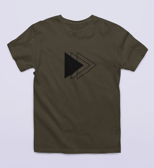 Play button printed t shirt for men in olive green