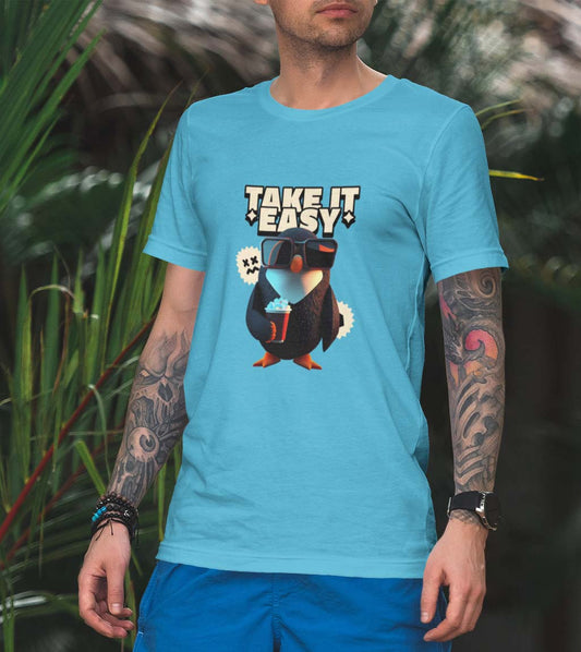 Take it easy sky blue printed t shirt for men