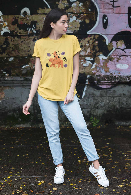 Dog printed yellow unisex t shirt for women