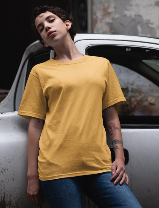 Golden yellow plain unisex t shirt for women