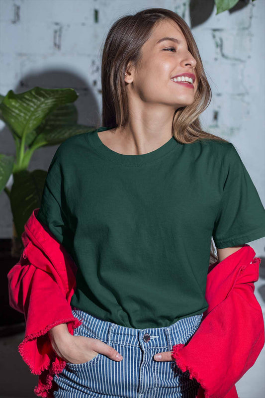 green plain t shirt for women