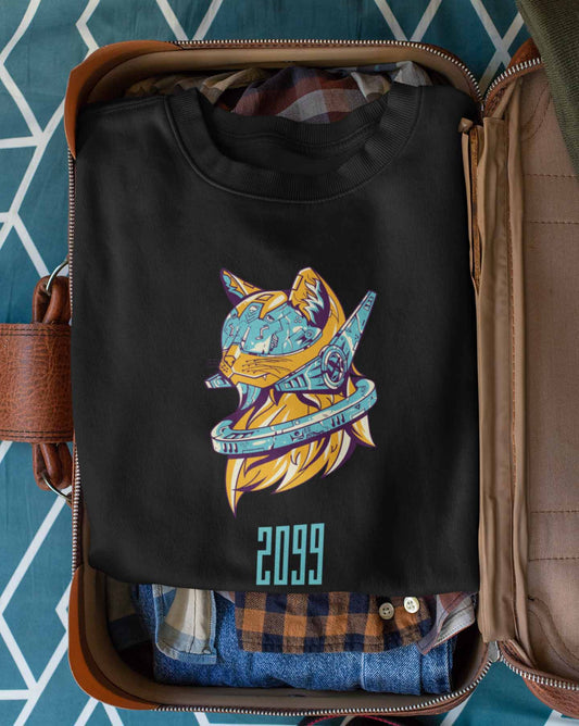 Futuristic cat printed half t shirt for men
