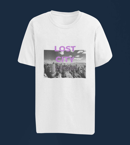 lost city white printed t shirt for men