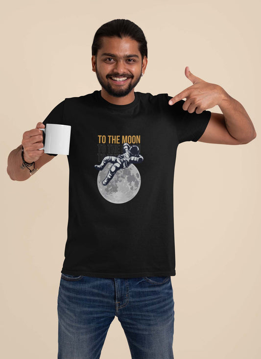 to the moon black printed t shirt for men